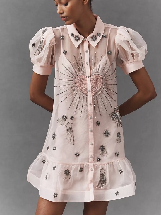 Anthropologie Dresses & Skirts - Anthropologie Maeve Short-Sleeve Embellished Mini Shirt Dress